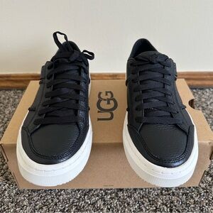 Alameda Lace UGG Black Leather Lace-Up Sneakers with White Soles